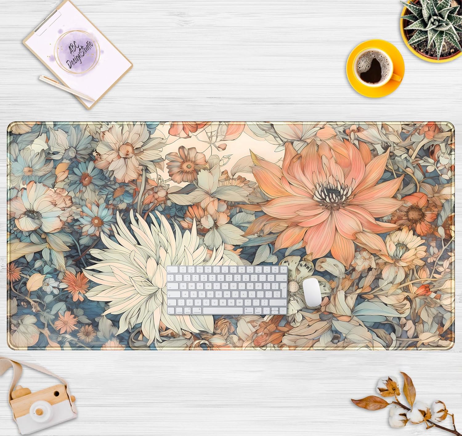 Retro Japanese Floral Desk Mat - Retro Gaming Keyboard And Mouse review and price