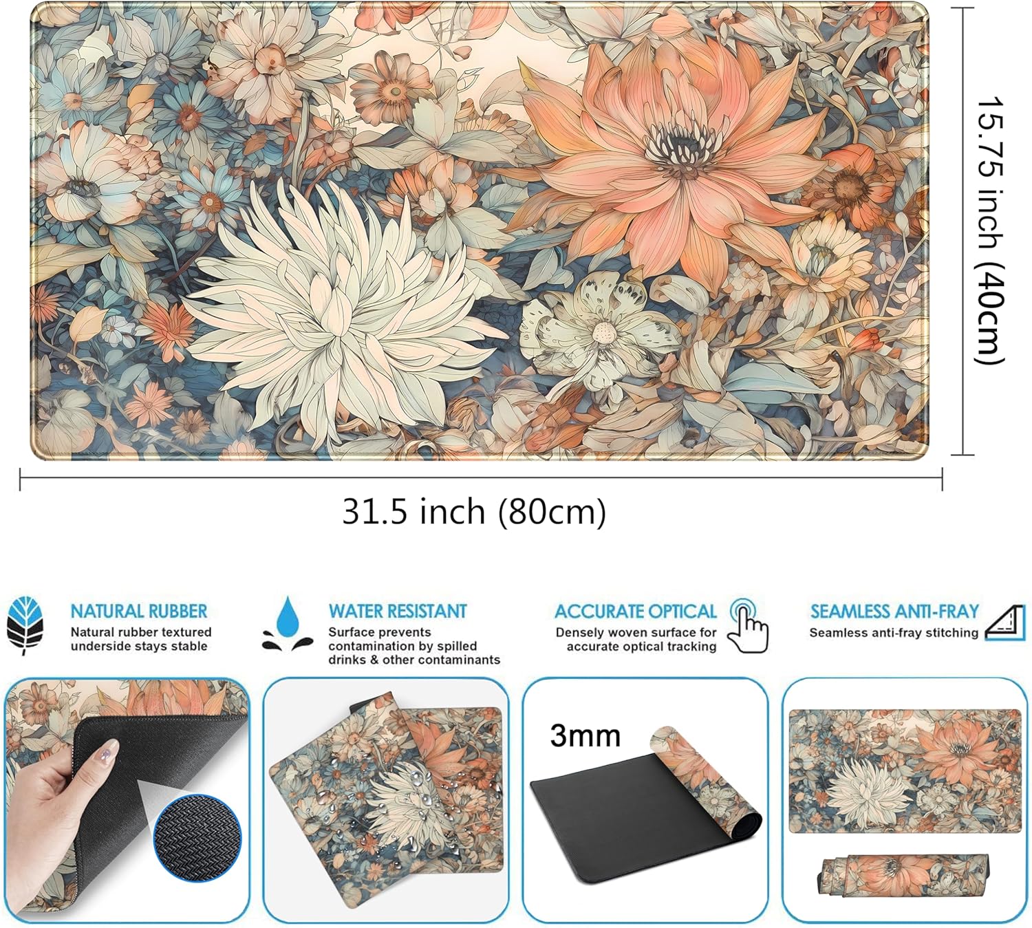 Retro Japanese Floral Desk Mat - Retro Gaming Keyboard And Mouse review and price